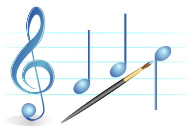 Brush, treble clef and notes clipart