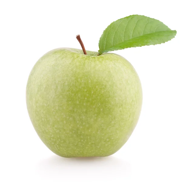 Manzana verde con hoja —  Fotos de Stock