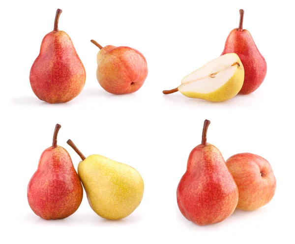 Conjunto de peras frescas aisladas en blanco —  Fotos de Stock