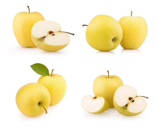 Sada žluté jablko ovoce izolované na bílém — Stock fotografie