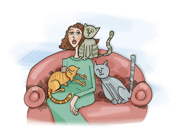 Frau mit Katzen — Stockfoto