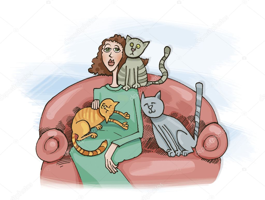 Woman with cats