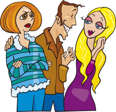 Man and his jealous wife clipart