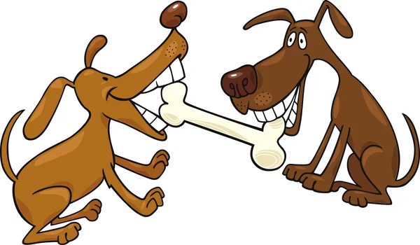 Собаки грають з кісткою — стоковий вектор