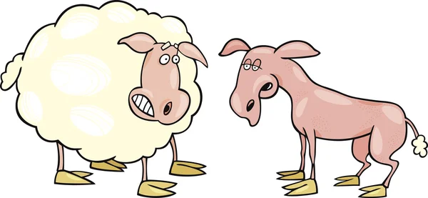 Frightened sheep and shaved one — Stock Vector