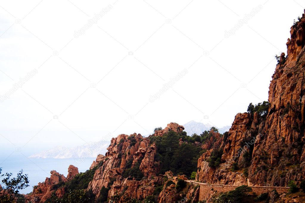 Red cliff mountains corsica island