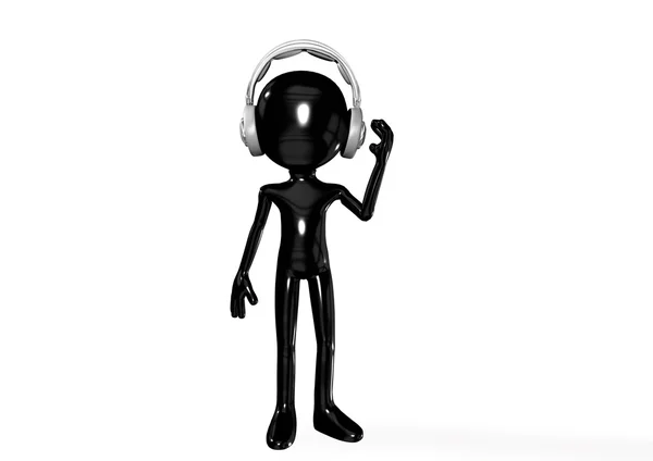 Abstracte 3D-zwarte man met hoofdtelefoon — Stockfoto