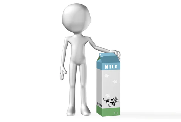 Abstract 3D man with a milk pack — Stock Photo, Image