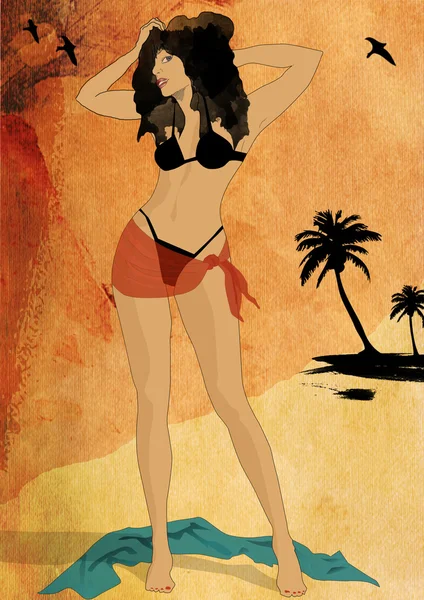 Bir plajda seksi kadın — Stok fotoğraf