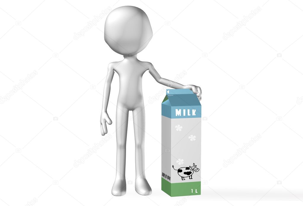 Abstract 3D man with a milk pack