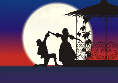 Couple under moon clipart