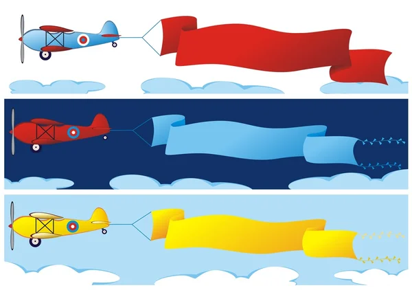 Ensemble de trois bannières avec avion — Image vectorielle