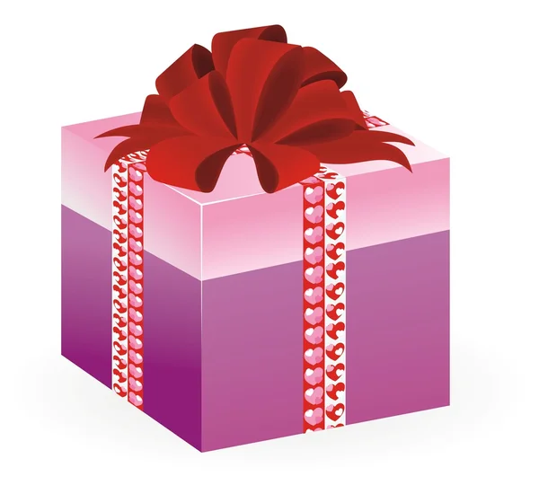 Vettore del presente in scatola rosa con motivo a cuore — Vettoriale Stock