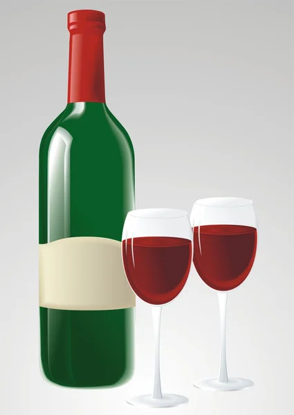 Botella de vino verde y copas — Archivo Imágenes Vectoriales
