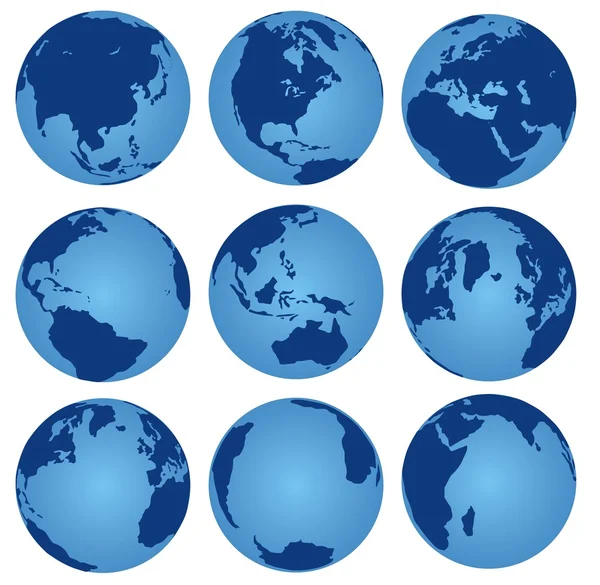Dokuz dizi görünümü dünya Küre — Stok Vektör