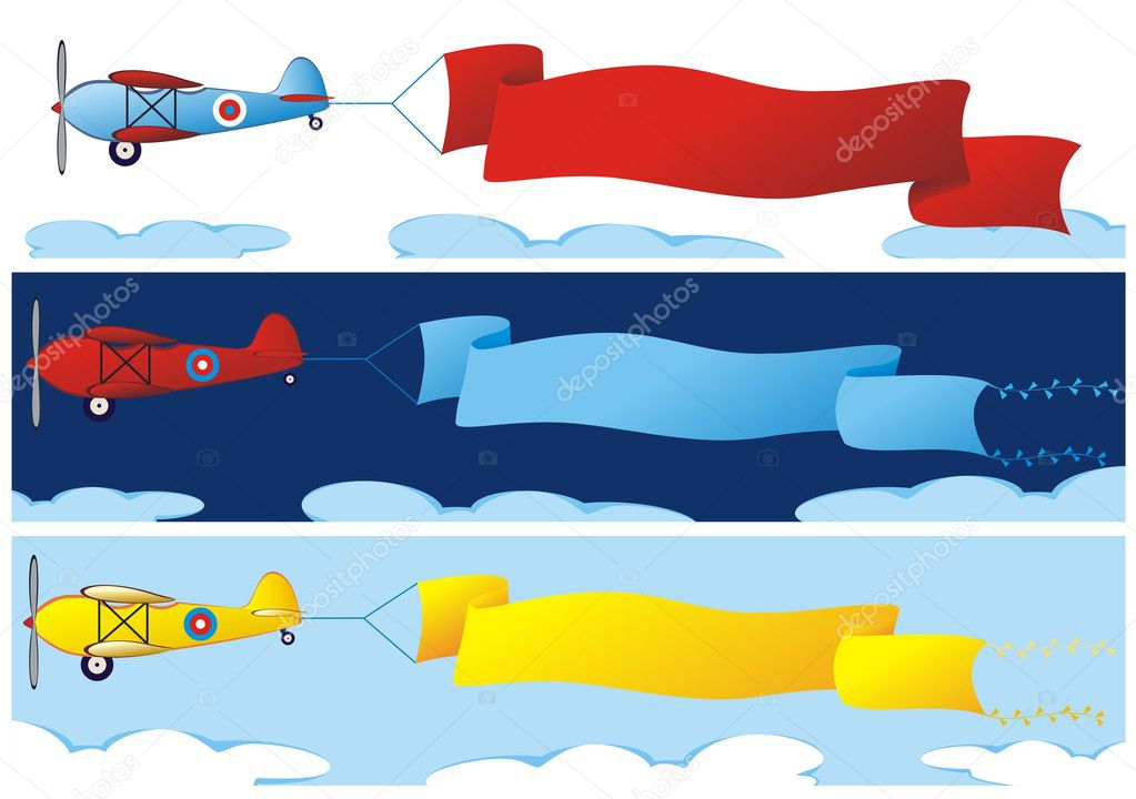 Set of three banners with plane