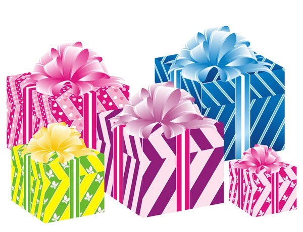 Cadeaux dans des boîtes colorées — Image vectorielle