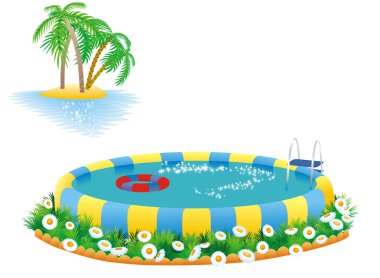 Outdoor pool and tropical island clipart