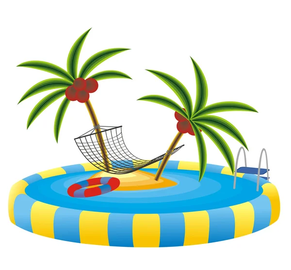 Outdoor pool and tropical island — Stock Vector
