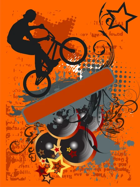 Grunge 的自行车跳转和音乐 — 图库矢量图片