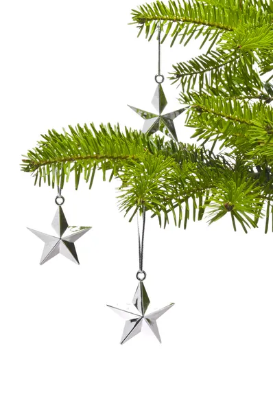Tres estrellas de plata como decoración de árbol de Navidad —  Fotos de Stock