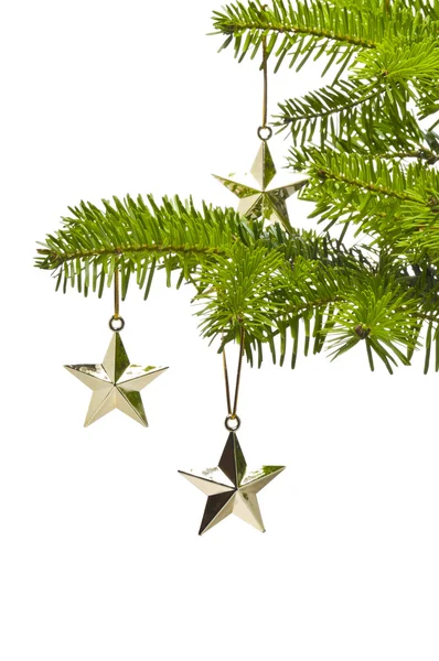 Três estrelas douradas como decoração de árvore de Natal — Fotografia de Stock