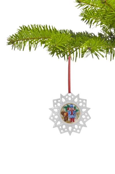 Украшение в форме снежной звезды, как украшение новогодней елки — стоковое фото