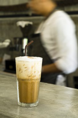 Iced café late on a bar counter fresh served