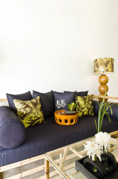 Contemporary sofa bamboo seating area — Stock Photo, Image