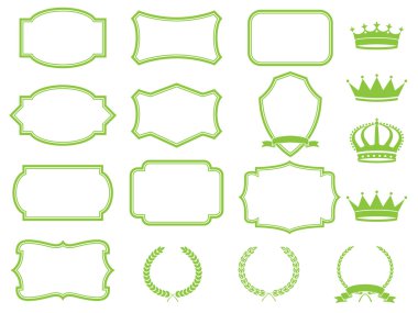 Frame set with laurels, ribbons and crowns clipart