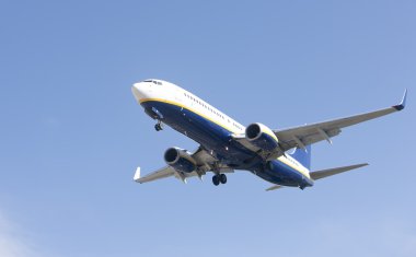 Boeing 737 makes its landing approach to oporto clipart