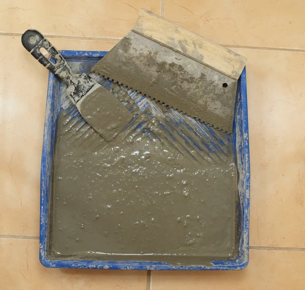 Construction works - of tools for laying ceramic tile — Stock Photo, Image