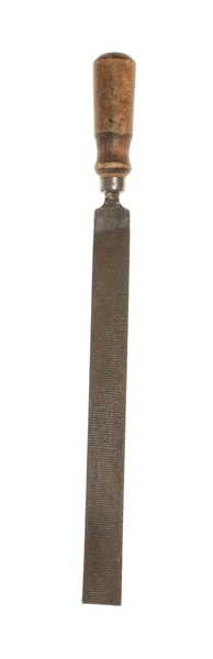 Oude bestand met houten handle.isolated object op een witte achtergrond. — Stockfoto