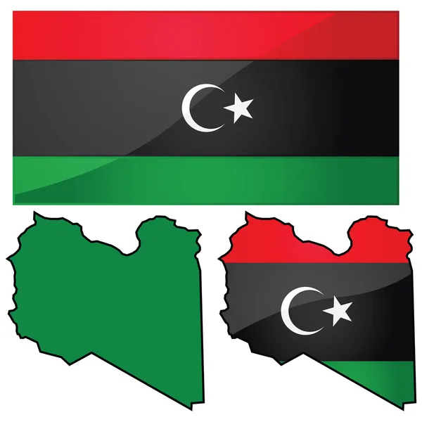 Mappa e bandiera di Libia — Vettoriale Stock