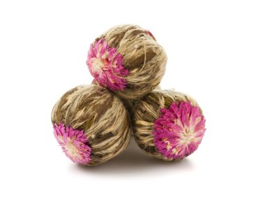 Chinese blooming flower green tea balls clipart