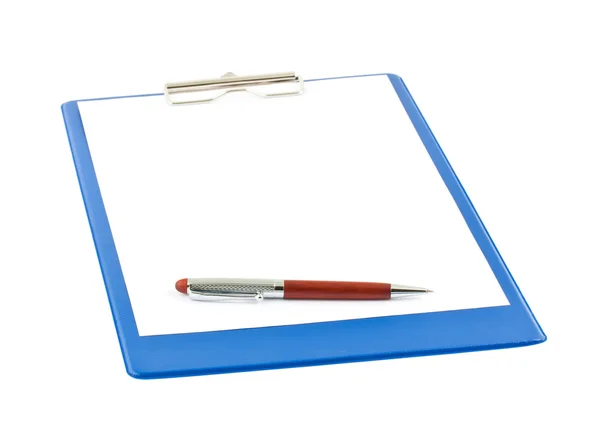 Blank blue clipboard with a pen — Stock Photo, Image