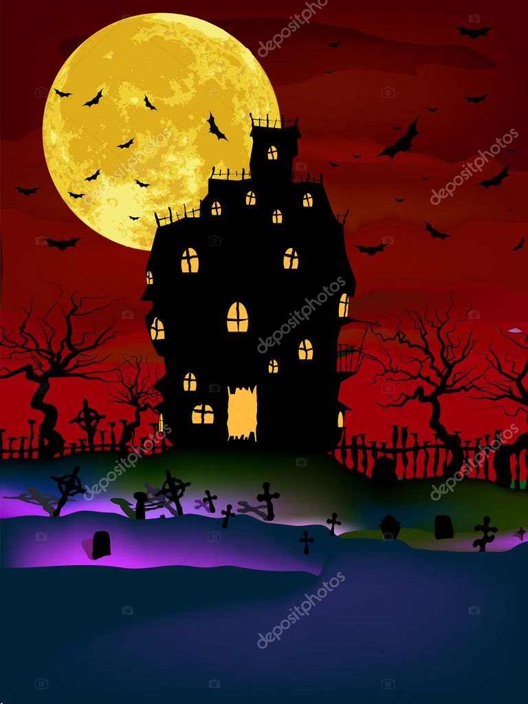 Haunted House on a Graveyard hill. EPS 8 — Stock Vector © beholdereye ...