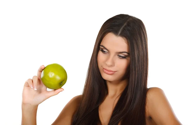 Flicka med ett grönt äpple, känslor — Stockfoto
