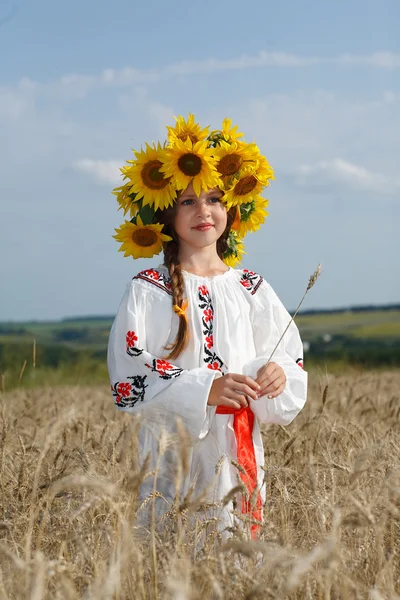 A photo of little beautiful girl is in vintag national clothes — Stock Photo, Image