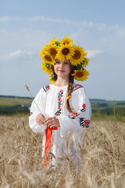 Фото маленькой красивой девочки в винтажной национальной одежде — стоковое фото