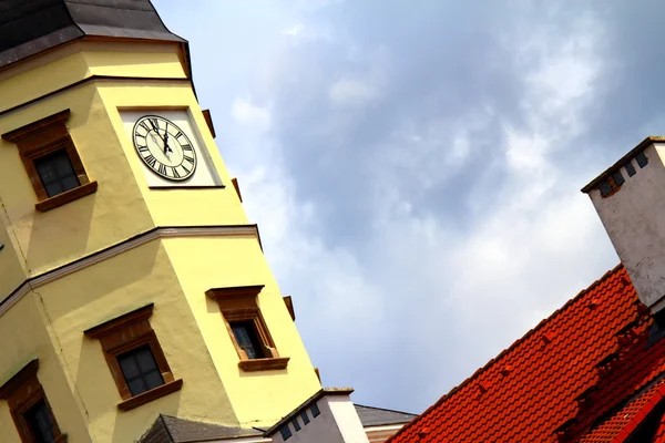 Tower clock on the old town hall — Stock Photo, Image