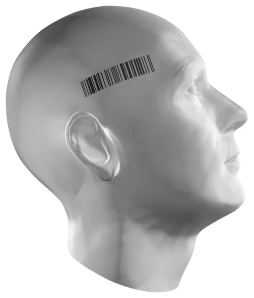 바코드 우표와 함께 인간의 머리의 3d 렌더링 — 스톡 사진
