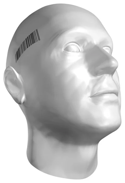 3D-Darstellung eines menschlichen Kopfes mit Barcode-Stempel — Stockfoto
