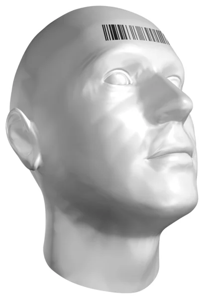 3D render van een menselijk hoofd met barcode stempel — Stockfoto