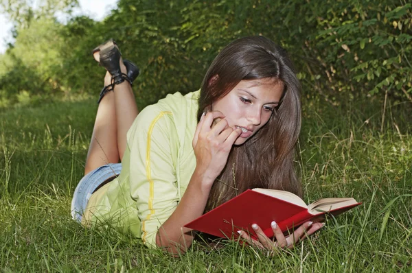 Seorang gadis membaca buku — Stok Foto