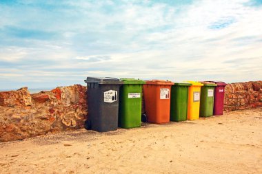 Collection of bins at the beach clipart