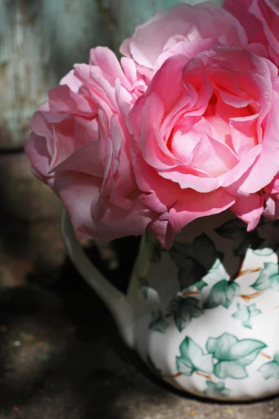 Прекрасні рожеві троянди у вазі — стокове фото