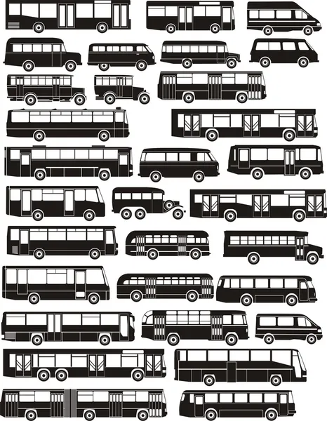 Set di sagome di autobus — Vettoriale Stock