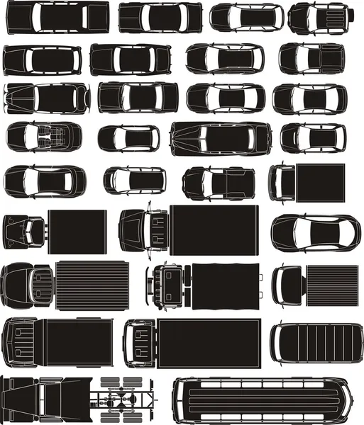 Arabalar overhand görünümü silhouettes Stok Illüstrasyon