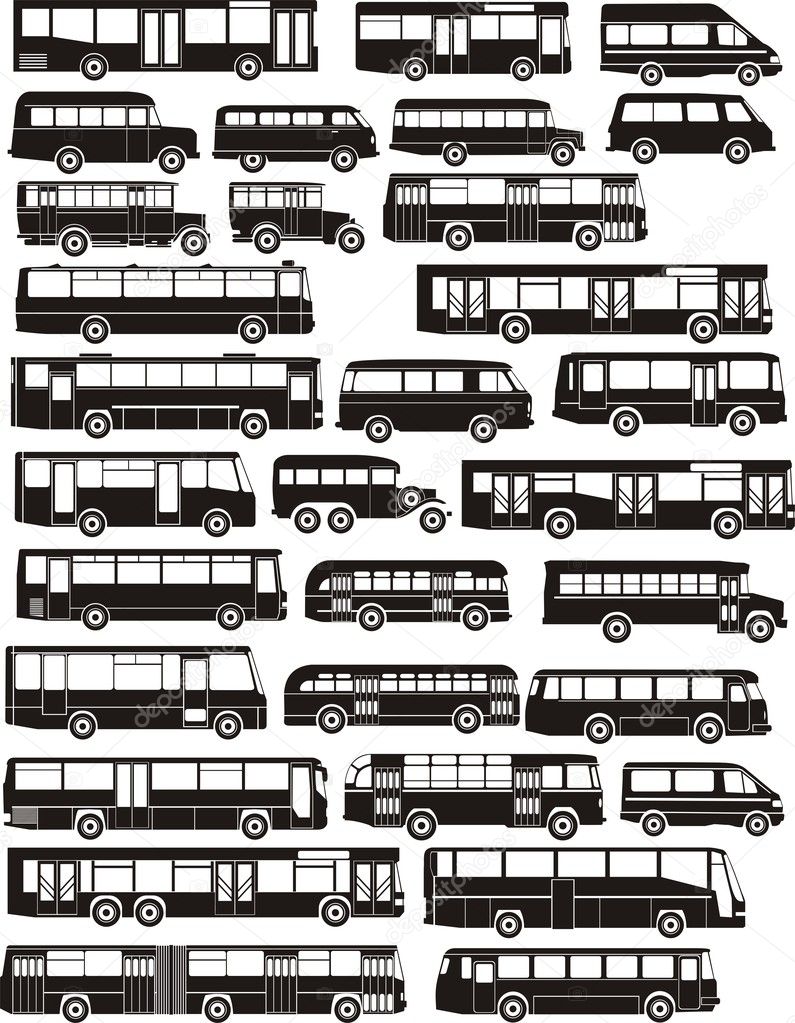 Set of bus silhouettes